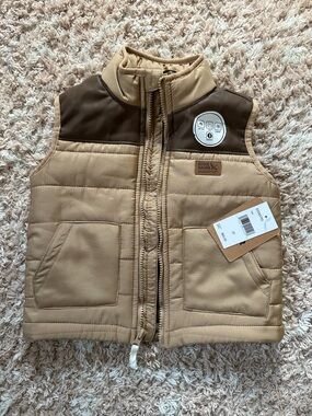 Eddie Bauer Kids Quilted Tan Vest with Brown Shoulder Yoke